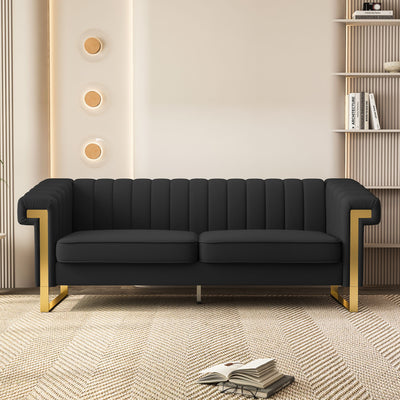 Sofa Modern Sofa With Gold Accents, Sleek Channel-Tufted Upholstery, 3 Seat Couch For Living Room And Office Decor