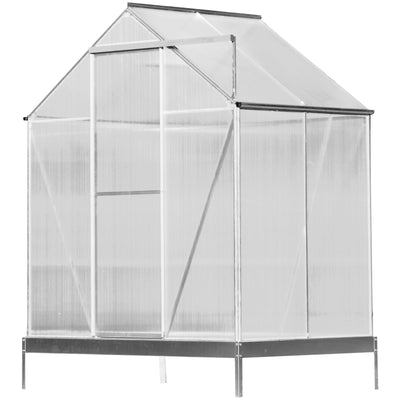 Polycarbonate Greenhouse, Heavy Duty Outdoor Aluminum Walk-In Green House Kit With Rain Gutter, Vent And Door For Backyard Garden