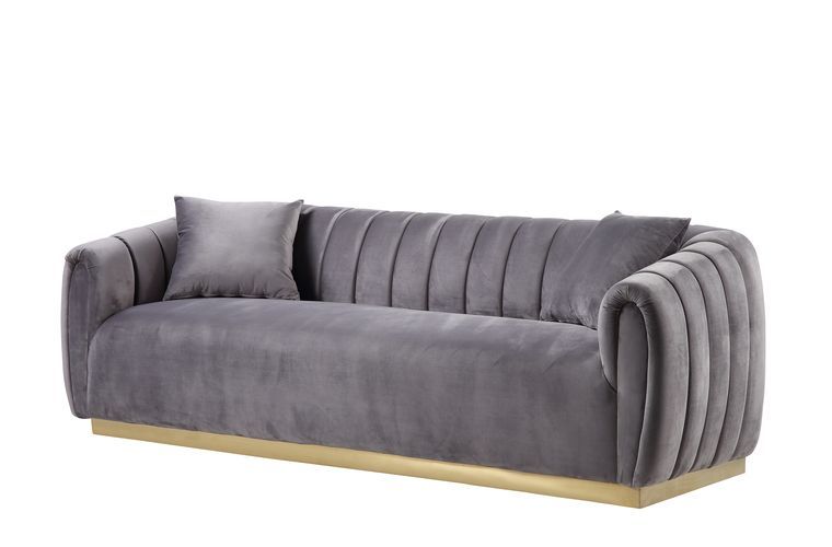 Elchanon - Sofa - Gray Velvet & Gold Finish - Grand Furniture GA