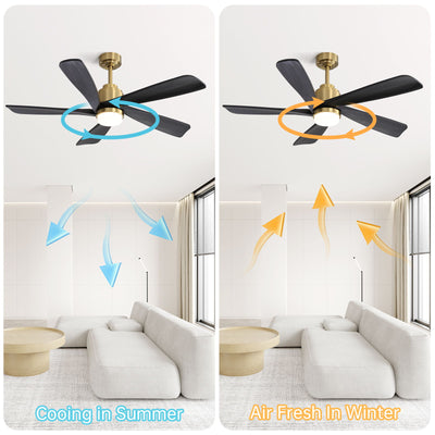 Modern Ceiling Fan With Dimmable Led Light 5 Solid Wood Blades Smart Remote Control Reversible Dc Motor Ceiling Fan - Gold