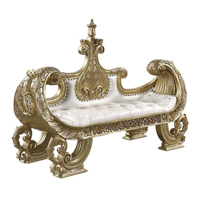 Bernadette - Bench - White PU & Gold Finish - Grand Furniture GA