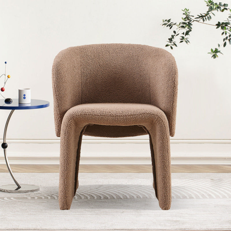 Modern Accent Chair Brown Single Sofa Chair, Upholstered Side Chair Teddy Comfy Chair For Dining Room / Bedroom / Living Room / Reception