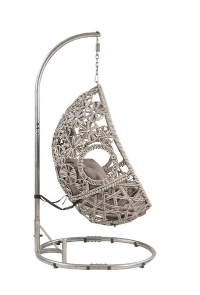 Sigar - Patio Swing Chair - Light Gray Fabric & Wicker - Grand Furniture GA