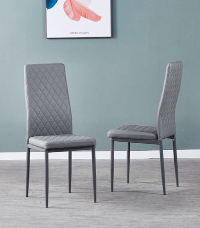 Modern Minimalist Dining Chairs, Fireproof Leather Sprayed, Metal Pipe Diamond Grid Pattern