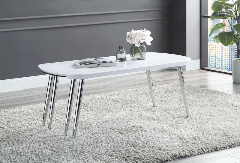 Acme - Coffee Table - White & Chrome Finish - Grand Furniture GA