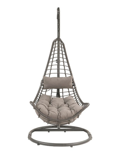 Uzae - Patio Swing Chair - Gray Fabric & Charcaol Wicker - Grand Furniture GA