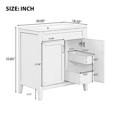 Bathroom Vanity With Sink, Combo, Cabinet With Doors And Drawer, Solid Frame And MDF Board