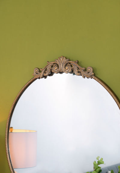 Classic Design Mirror With Round Shape And Baroque Inspired Frame For Bathroom, Entryway Console Lean Against Wall