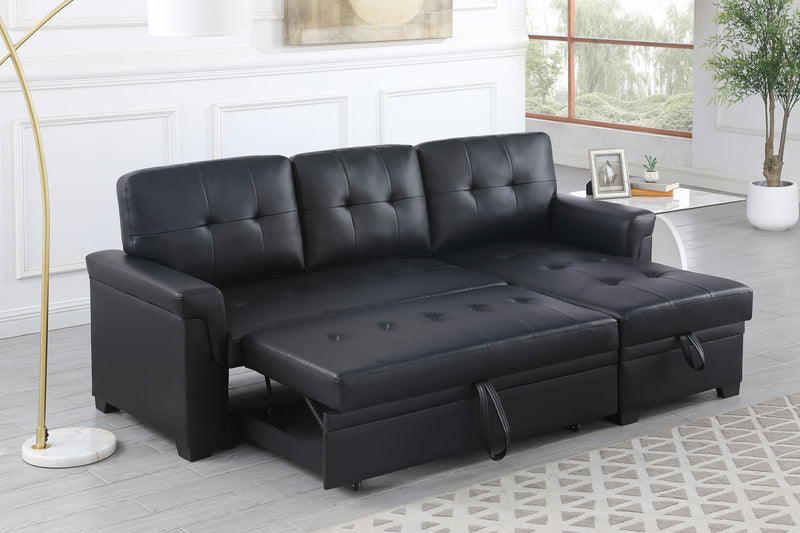 Lexi - Vegan Leather Modern Reversible Sleeper Sectional Sofa With Storage Chaise