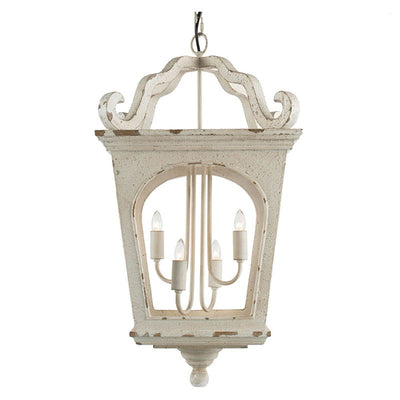 4 Light Wood Chandelier, Hanging Light Fixture With Adjustable Chain For Kitchen Dining Room Foyer, Bulb Not Included - Cream White