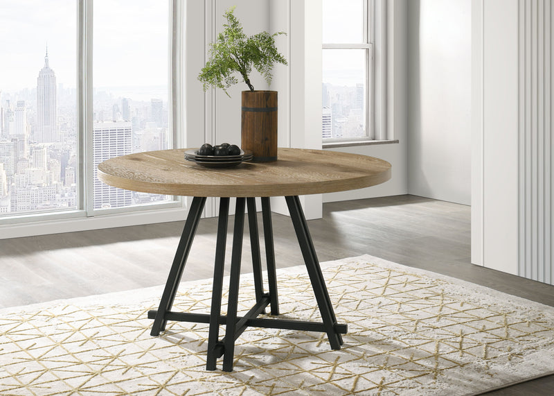 Tate - Round Dining Table With Metal Base - Oak Finish