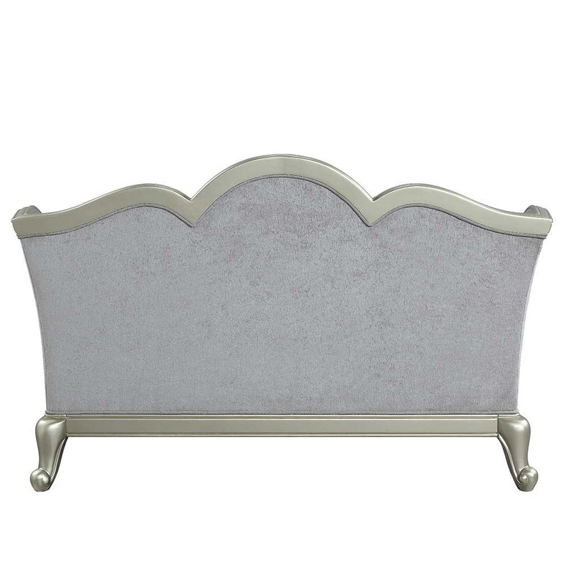 Qunsia - Loveseat - Light Gray Linen & Champagne Finish - Grand Furniture GA