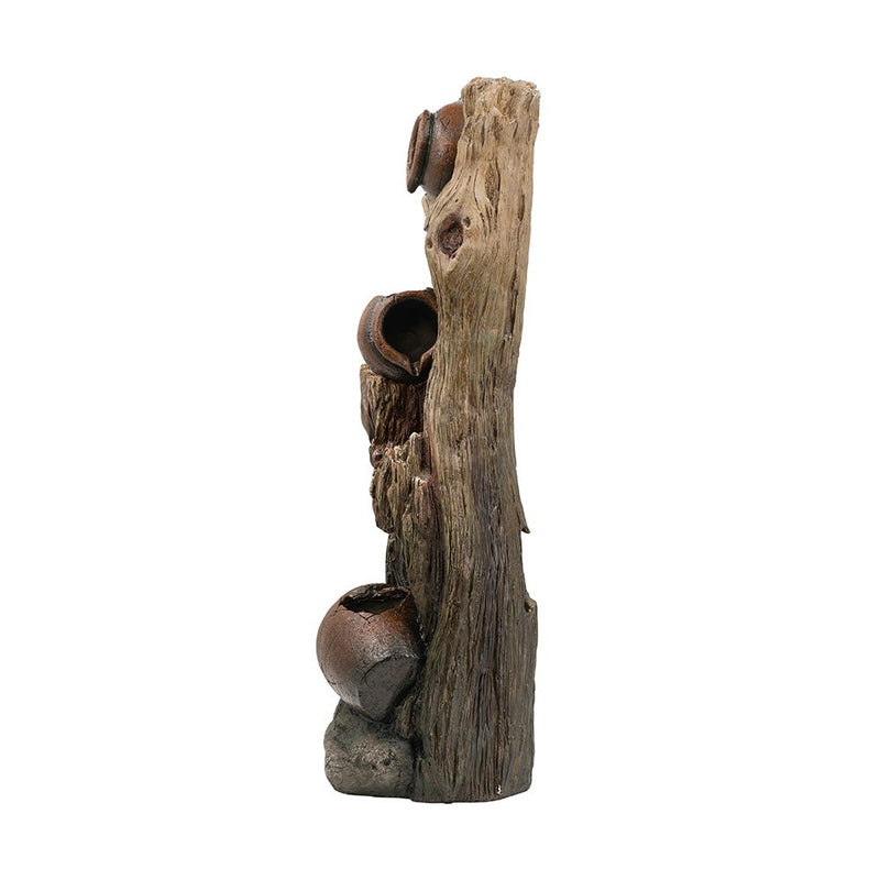 Decorative 3 Tier Tree Trunk Fountain With Lights And Pump - Brown