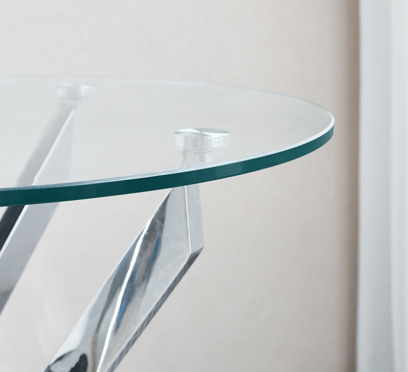 Modern Round Tempered Glass Coffee Table With Chrome Legs