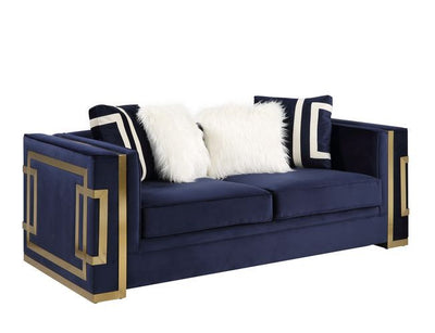 Virrux - Loveseat - Blue Velvet & Gold Finish - Grand Furniture GA