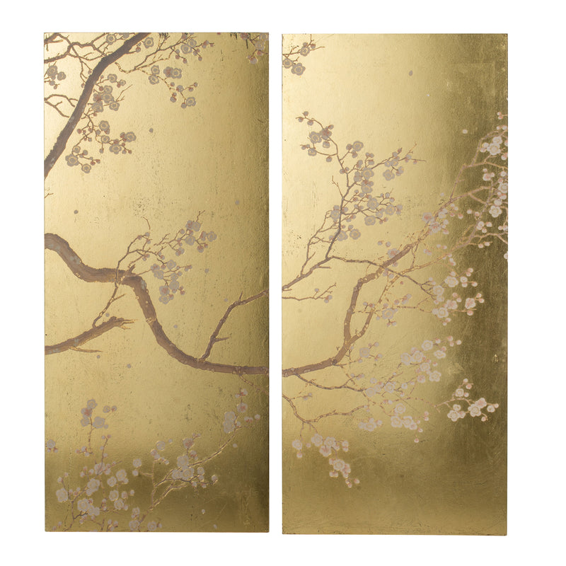 Cherry Blossom Wall Art Panels, Wall Decor For Living Room Dining Room Office Bedroom (Set of 2) - Gold