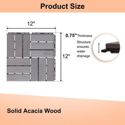 Interlocking Deck Tiles Checker Pattern, Square Acacia Hardwood Outdoor Flooring For Patio, Bancony, Pool Side