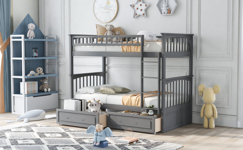 Twin Over Twin Bunk Bed With Drawers, Convertible Beds