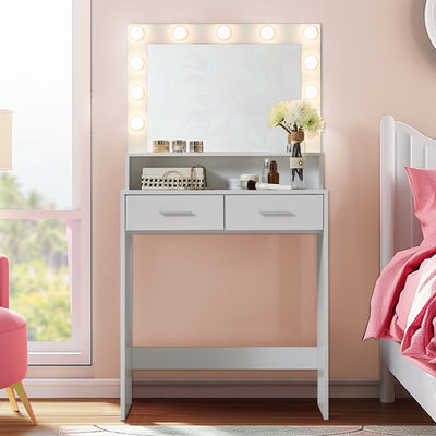 Vanity Desk With Mirror And Lights, Dressing Table With Large Drawer, 2 Level Storage Dresser & 3 Lighting Modes Adjustable Brightness, Suitable For Bedroom