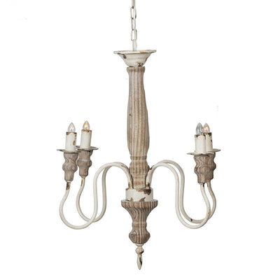 4 Light Wood Chandelier, Hanging Light Fixture With Adjustable Chain For Kitchen Dining Room Foyer Entryway, Bulb Not Included - Cream White