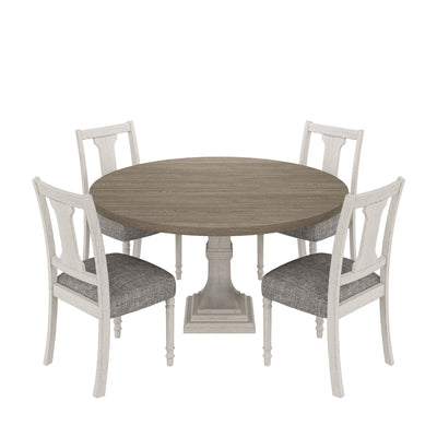 Tannen - Round 5 Piece Dining Table (Set of 5) - White And Gray