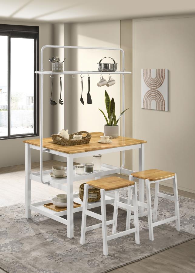 Hollis - 3-Piece Kitchen Island Counter Height Table With Stools - Brown And White