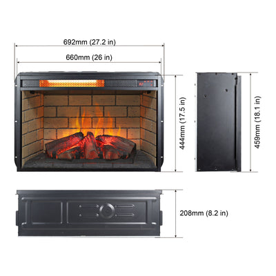 Infrared Quartz Heater Fireplace Insert -Woodlog Version With Brick