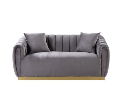 Elchanon - Loveseat - Gray Velvet & Gold Finish - Grand Furniture GA