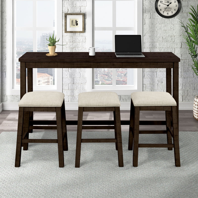 Topmax - 4 Pieces Counter Height Table With Fabric Padded Stools, Rustic Bar Dining Set With Socket