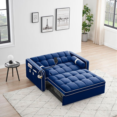 Modern Convertible Sleeper Sofa Couch With Pull Out Bed With Pillows & Side Pockets For Small Space, Living Room