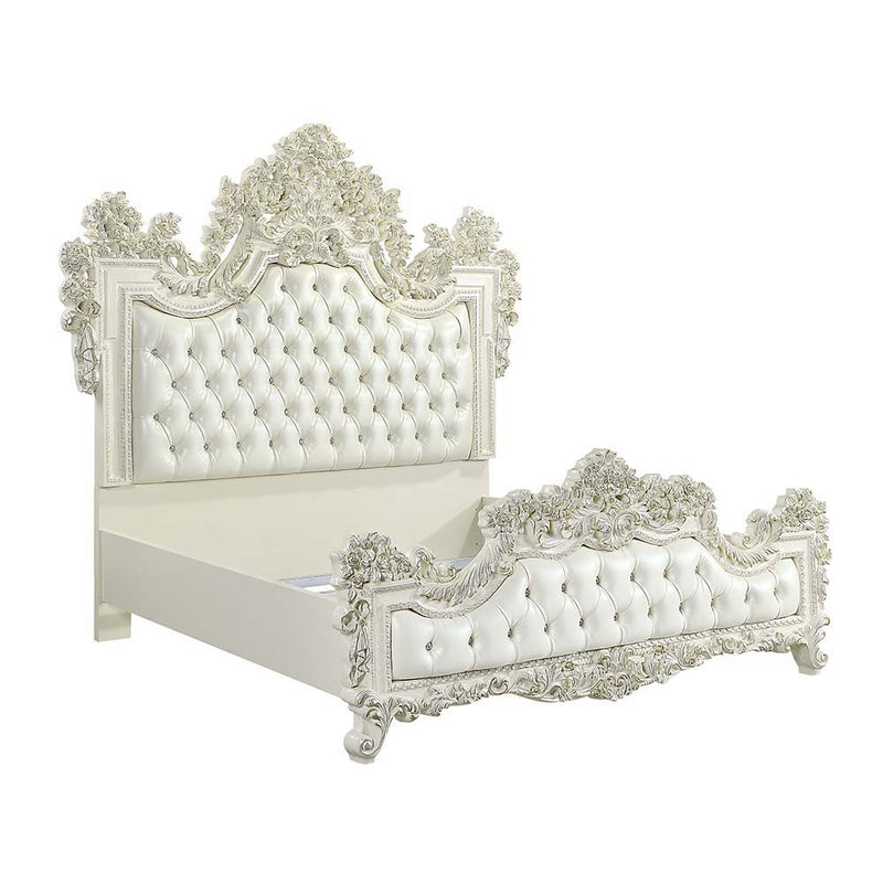 Adara - Eastern King Bed - White PU & Antique White Finish - Grand Furniture GA