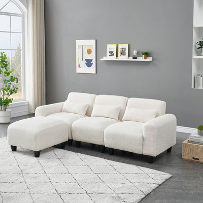 Teddy Fleece Creative Sofa Can Be Assembled Into A Two-Seater Sofa Plus A Single Couch With Three Waist Pillows To Perfectly Stretch Your Waist For Small Apartment Bedroom Spaces