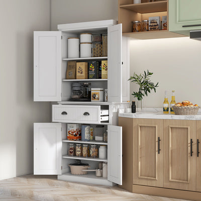 Homcom - 72" Kitchen Pantry, Tall Storage Cabinet, Freestanding Cupboard With Drawer, Doors And Adjustable Shelves - White