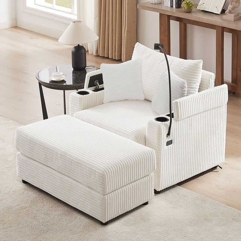 Modern Style Loveseat Sofa Sectional Sofa Couch With Storage Space, A Movable Ottoman, Two USB Ports, Two Cup Holders, A Phone Holder For Living Room