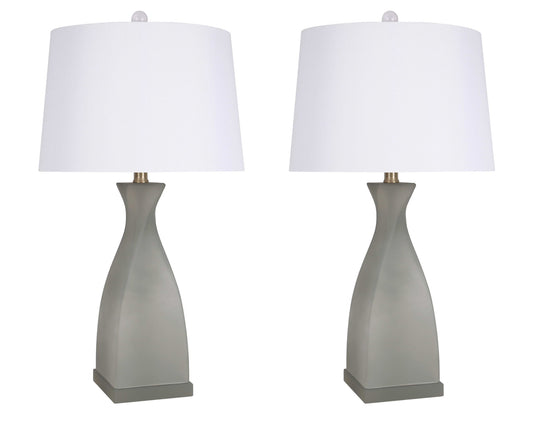 "Sage Elegance" Art Glass Table Lamp (Set of 2) - Frosted Sage Green / Frosted Crystal