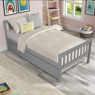 Twin Bed With Trundle, Platform Bed Frame With Headboard And Footboard, For Bedroom Small Living Space, No Box Spring Needed