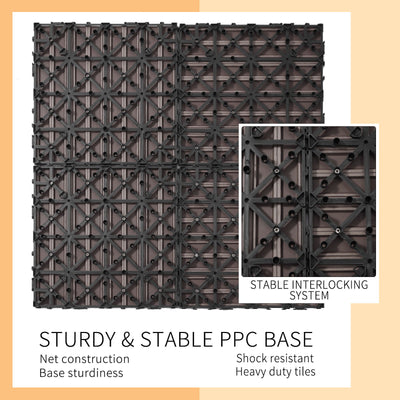 Wood Plastic Composite Deck Tiles (Set of 20), Sustainable Fsc Composite Decking Resist Rust, Water, Weather, Easy To Diy & Maintain, Ideal For Patios, Balconies, Rooftops - Coffee