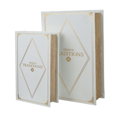 Book Boxes (Set of 2) - White / Gold