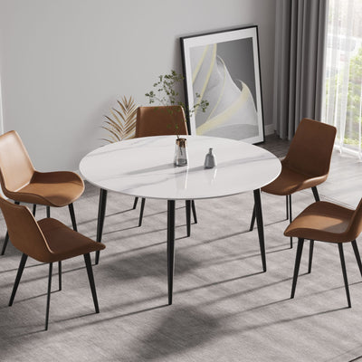 Modern Man-Made Stone Round Metal Dining Table-Position For 6 People