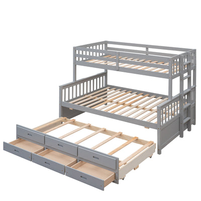 Twin Over Full Bunk Bed With Twin Size Trundle, Separable Bunk Bed With Drawers For Bedroom