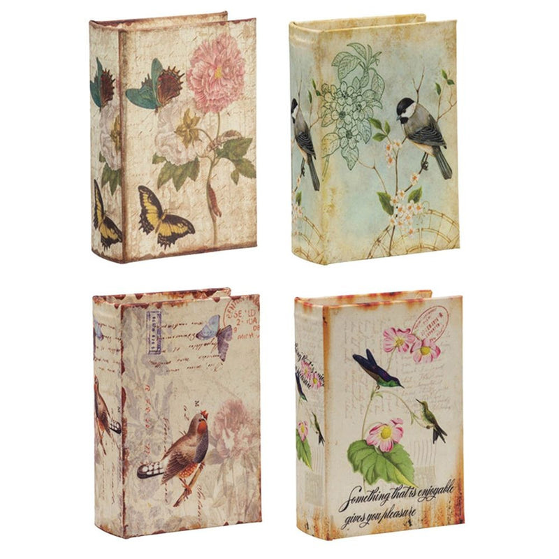 Book Boxes With Birds, Flowers, And Handwriting Design (Set of 4) - Multi