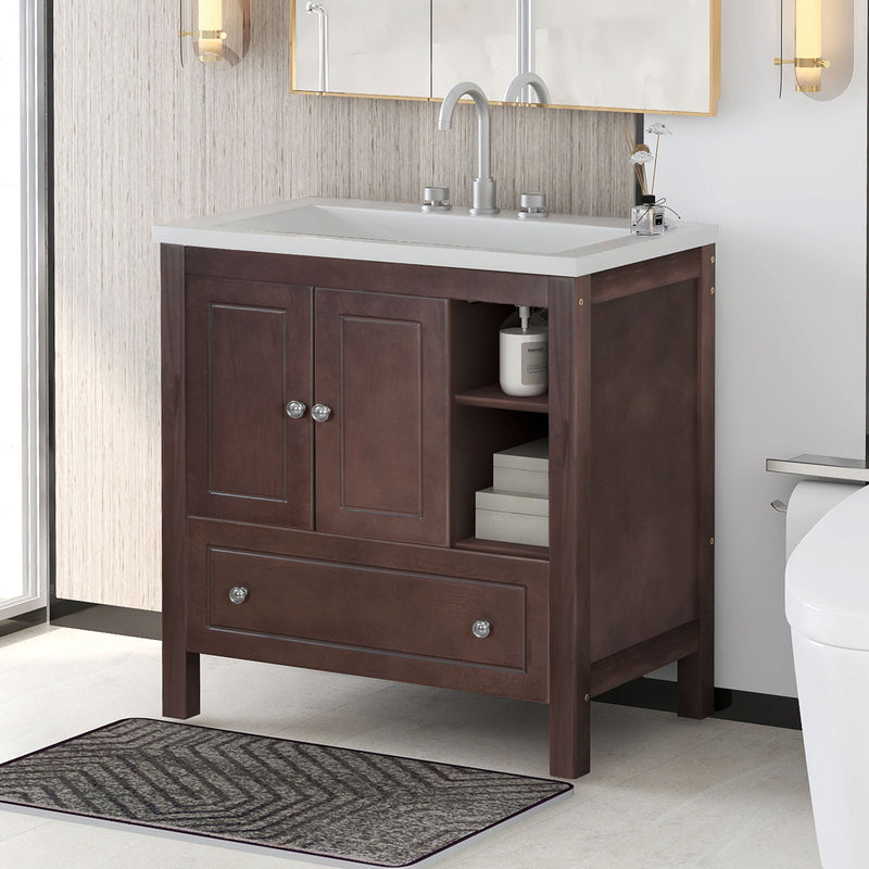 Bathroom Vanity With Sink, Bathroom Storage Cabinet With Doors And Drawers, Solid Wood Frame, Ceramic Sink