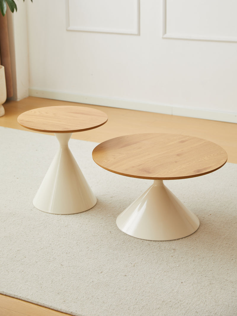 Round Coffee Table - Brown / White