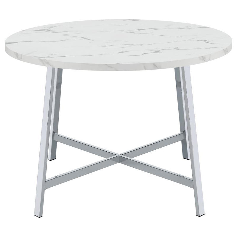 Alcott - Round Faux Carrara Marble Top Dining Table - Chrome