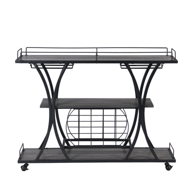 Industrial Bar Cart Kitchen Bar & Serving Cart For Home With Wheels 3 Tier Storage Shelves - Black / Gray