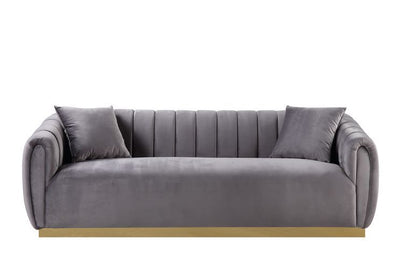 Elchanon - Sofa - Gray Velvet & Gold Finish - Grand Furniture GA