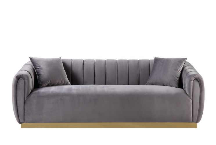 Elchanon - Sofa - Gray Velvet & Gold Finish - Grand Furniture GA