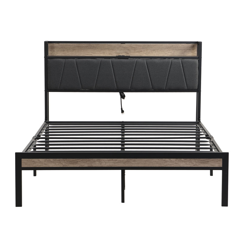 Metal Platform Bed Frame With Upholsteryolstery Storage Function Headboard And USB Liner And Footboard With Drawers, No Box Spring Needed, Large Under Bed Storage