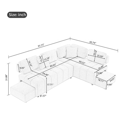 L-Shaped Sofa Sectional Sofa Couch With 2 Stools And 2 Lumbar Pillows For Living Room