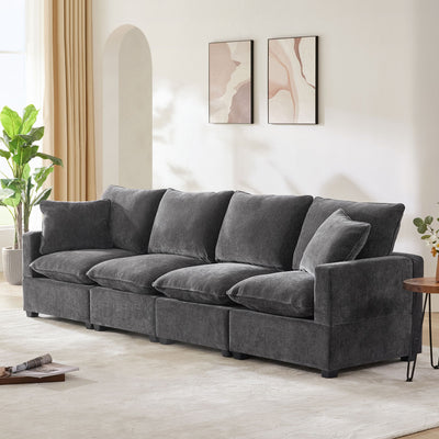 Modern Modular Sofa, 4 Seat Chenille Sectional Couch Set With 2 Pillows Included, Freely Combinable Indoor Funiture For Living Room, Apartment, Office